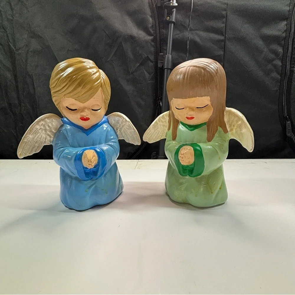 Vintage Scioto Ceramic Set Hand Painted Pastel Children Boy Girl Angels Baby 78